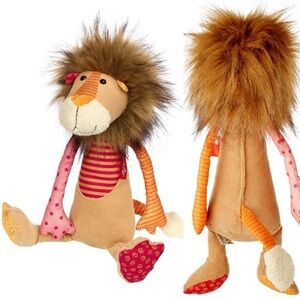 Sigikid Patchwork Collection Stuffed Lion Red Tan Orange